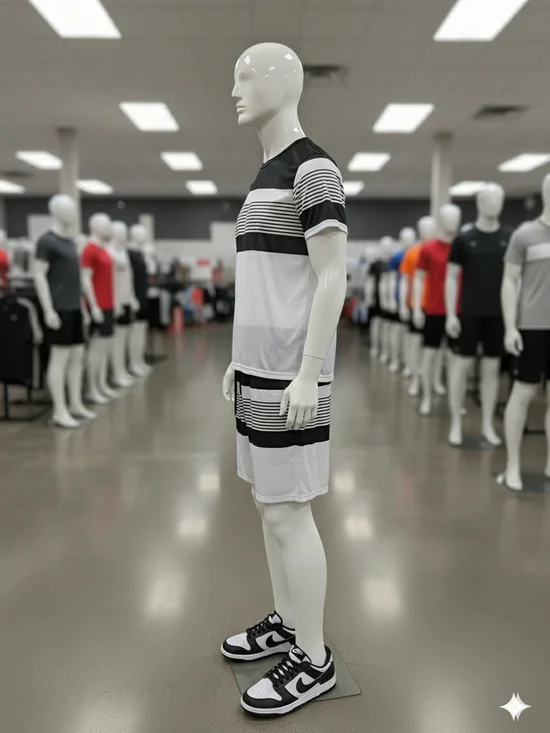 Men's Black & White Striped Athletic 2 Pc Outfit - Picture 3 of 8